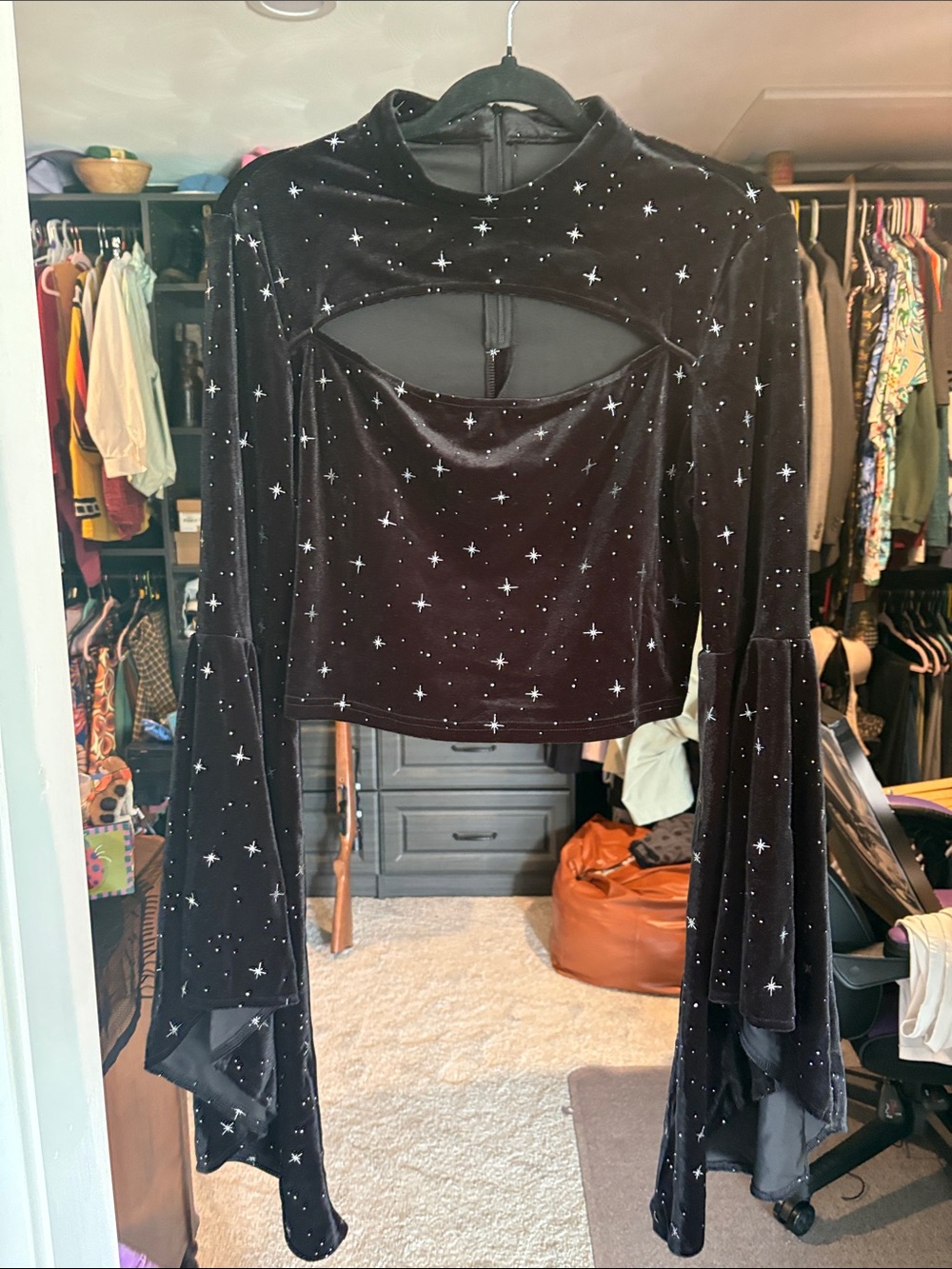 NWOT CIDER Star Print Velvet Cutout Crop Top